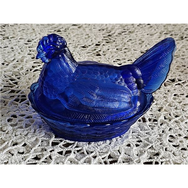 Cobalt Blue Glass Hen on Nest Dish