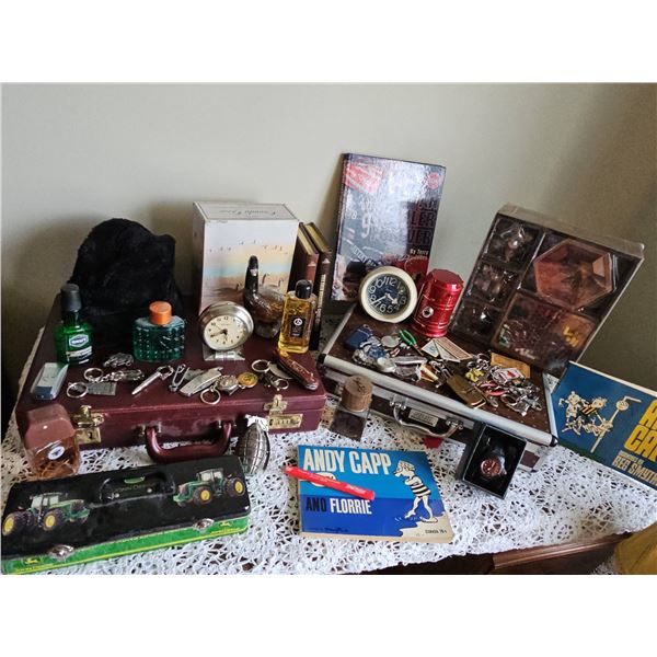 Lot: Watches, Keychains, Cologne, Books, Collectibles