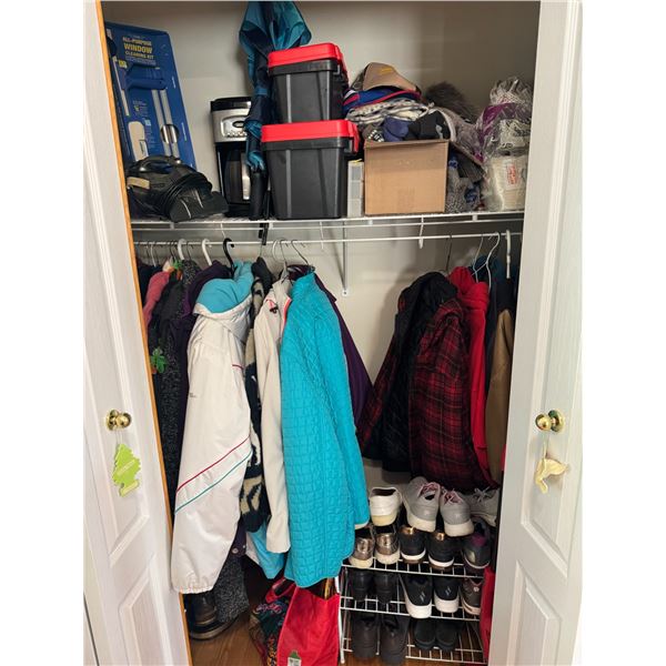 Closet Contents: Outerwear, Footwear, Storage Bins, and Small Appliances