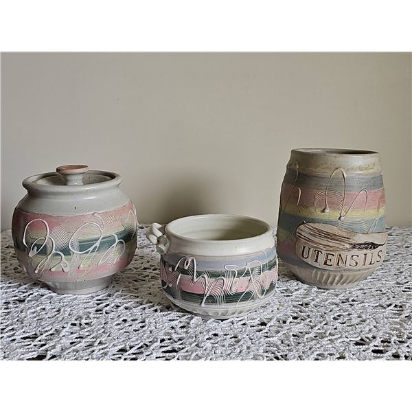 Randy G. Daniels Pottery Jar, Bowl, and Utensil Holder Set