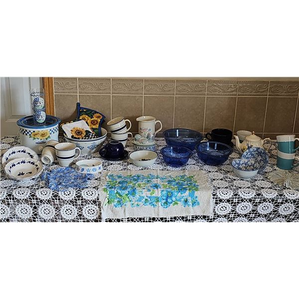 Blue and White Kitchenware and Tableware Items