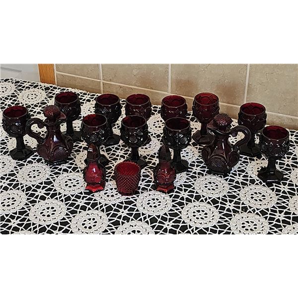 Avon Cape Cod Ruby Red Glassware Collection, 14 Pieces