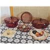 Image 1 : Pyrex Vision Cranberry Glass Cookware Lot with Rooster Trivets