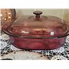 Image 3 : Pyrex Vision Cranberry Glass Cookware Lot with Rooster Trivets