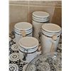Image 2 : Kitchenware Bundle With Storage Jars, Corning Ware Percolator, and Covered Glass Dish