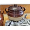 Image 3 : 2 Bertoy Stoneware Crocks, Glass Juicer, Apron, and Cutting Board
