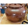 Image 4 : 2 Bertoy Stoneware Crocks, Glass Juicer, Apron, and Cutting Board