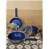 Image 2 : Nonstick Blue Speckled Cookware Set with Glass Percolator