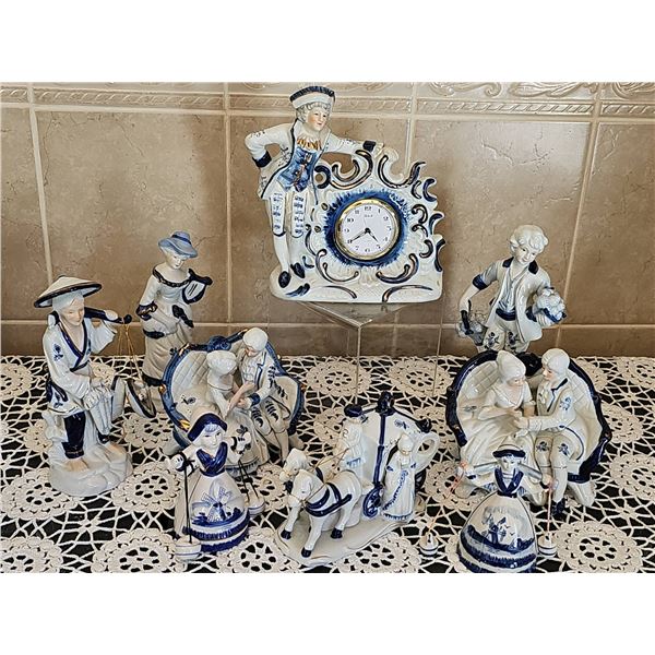 Blue and White Porcelain Figurines and Clock