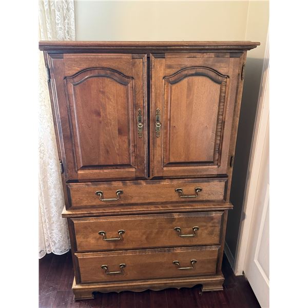 Solid Wood Armoire with Brass Hardware and Drawers