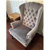 Image 1 : Tufted Grey Wingback Armchair\Table and Stool