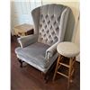 Image 7 : Tufted Grey Wingback Armchair\Table and Stool