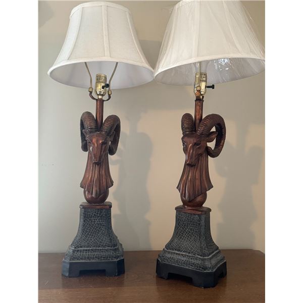 Unique Table Lamps with Ram Head Sculptures
