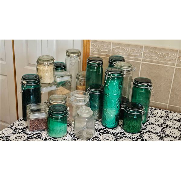 Glass Storage Jars with Hinged Lids, 18 Piece Set