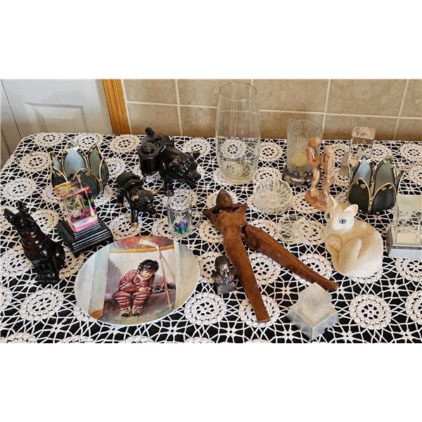 Decorative Figurines, Plate, and Glassware Group