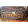Image 1 : Hand-Carved Wooden Chest with Brass Hardware, Asian Sailing Ship Motif