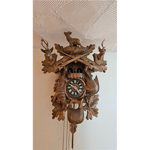 Cuendet Edelweiss Swiss Musical Cuckoo Clock w/ Carved Animals