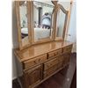 Image 1 : Oak Dresser With Triple Mirror And Brass Handles