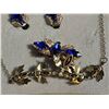 Image 5 : Essex Blue Rhinestone Leaf Jewelry Set in Original Box