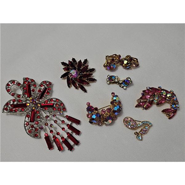 Rhinestone Brooch and Clip-On Earring Lot