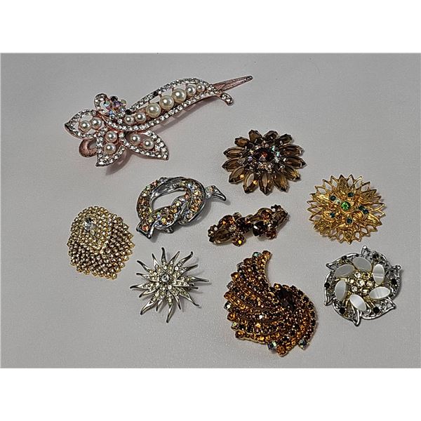 Rhinestone and Faux Pearl Brooch and Clip-On Earrings Lot