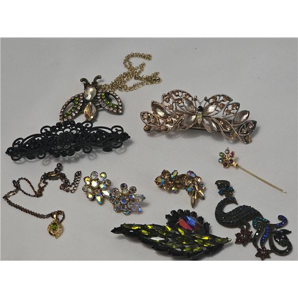 Nine Mixed Costume Jewelry Brooches, Clips, and Pendants