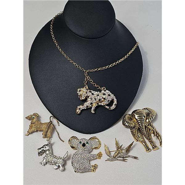 Animal-Themed Brooches and Panther Pendant Necklace