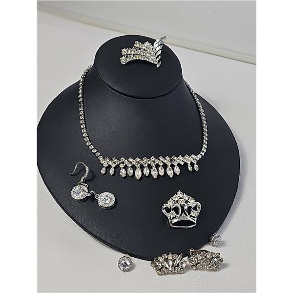 Silver-Tone Rhinestone Jewelry Set