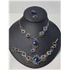 Image 1 : Silver Tone Filigree Jewellery Set With Blue Glass Cabochons
