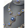 Image 3 : Silver Tone Filigree Jewellery Set With Blue Glass Cabochons