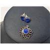 Image 4 : Silver Tone Filigree Jewellery Set With Blue Glass Cabochons