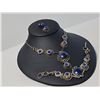 Image 6 : Silver Tone Filigree Jewellery Set With Blue Glass Cabochons