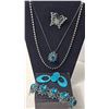 Image 1 : Blue Rhinestone Jewelry Set With Earrings, Necklace, Bracelet, and Brooch