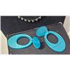 Image 3 : Blue Rhinestone Jewelry Set With Earrings, Necklace, Bracelet, and Brooch