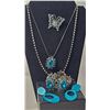 Image 7 : Blue Rhinestone Jewelry Set With Earrings, Necklace, Bracelet, and Brooch