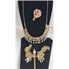 Image 6 : Gold-Tone Kundan Necklace Set, Pink Floral Brooch, and Bulova Quartz Watch