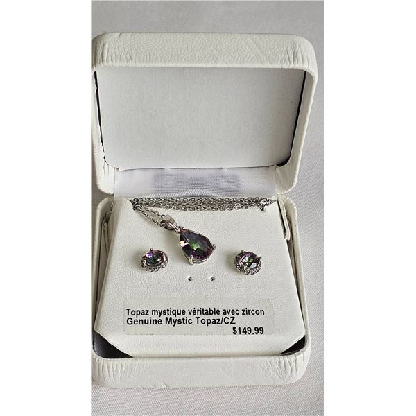 Genuine Mystic Topaz and CZ Pendant and Earring Set
