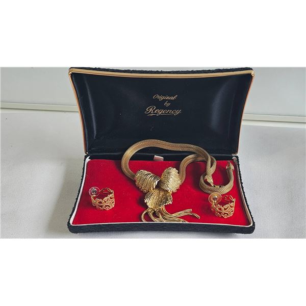 Regency Gold Tone Necklace and Earrings Set in Box