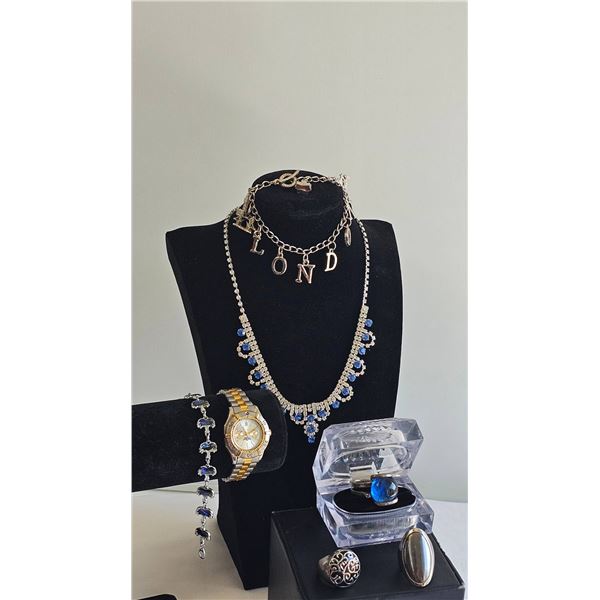 Jewellery Lot: Necklaces, Rings, Bracelet, Wristwatch
