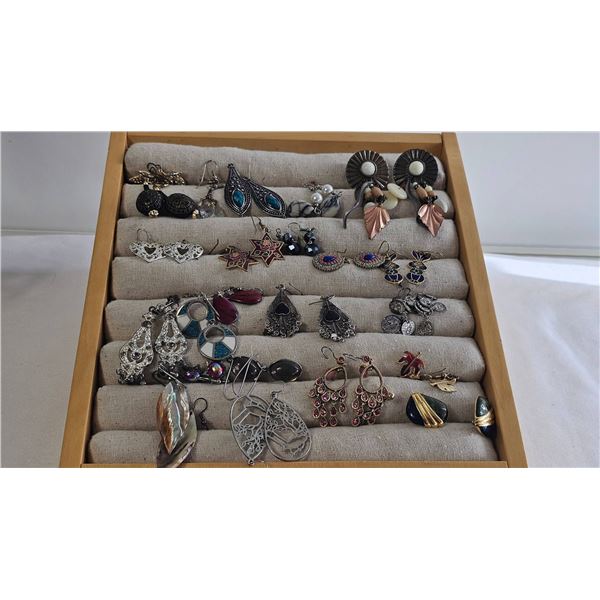 Fashion Costume Earrings Lot Displayed in Tray