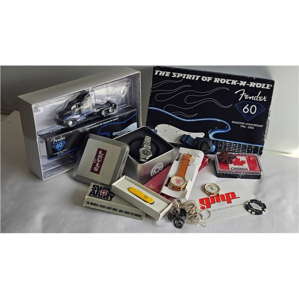 Fender 60th Diamond Anniversary Collector Lot With Watches and Knife