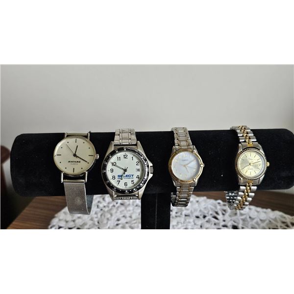 4 Mixed Brand Wristwatches: AWARE, Select, Timex, Titan