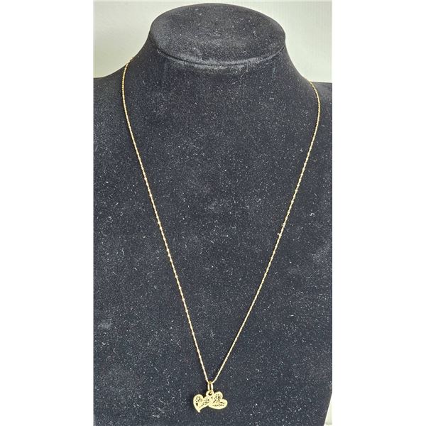 10KT Gold Double Heart Pendant Necklace, 1.6 Grams