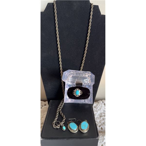 Sterling Silver and Turquoise Jewellery Set, 58.59g