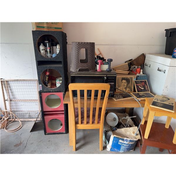 Garage Lot With Desk, Chair, Decor and Vintage Microwave