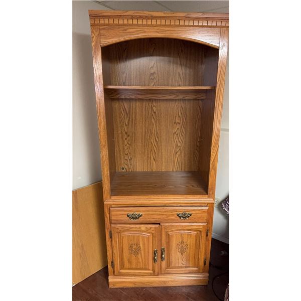 Wood Veneer Hutch with Upper Shelf and Storage Cabinet