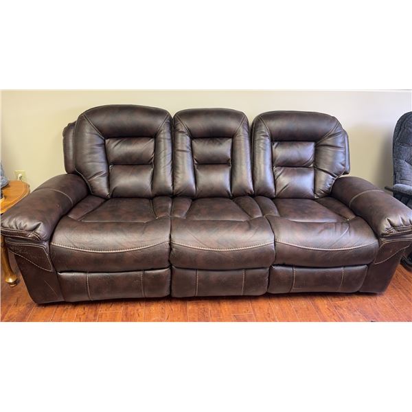 Brown Leather Reclining Sofa With Contrast Stitching