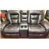 Image 1 : Brown Leather Reclining Loveseat With Central Console