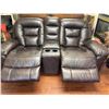 Image 4 : Brown Leather Reclining Loveseat With Central Console