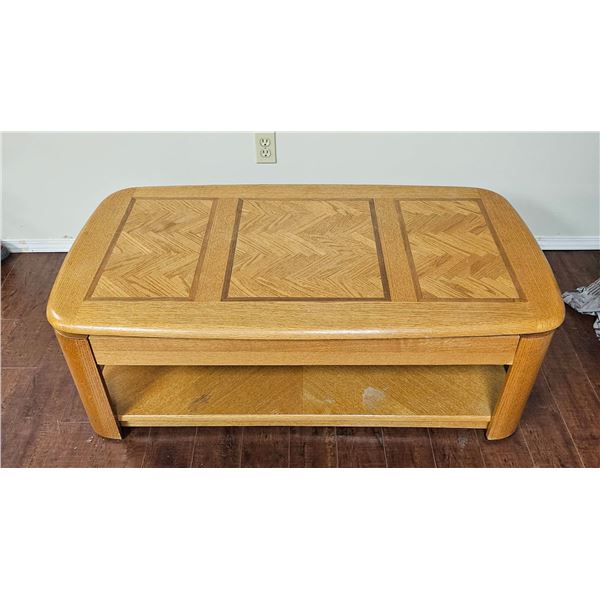 Rectangular Oak Lift-Top Coffee Table with Herringbone Inlay